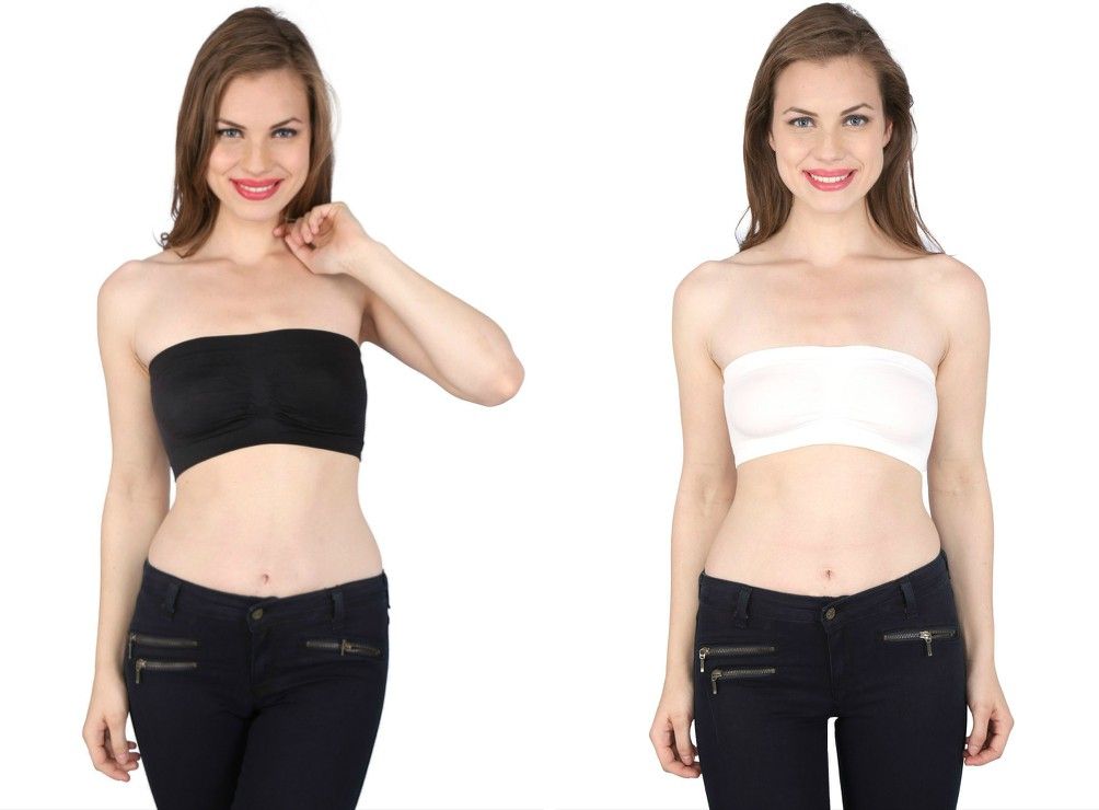 Zeroradius White and Black Strapless Women's Tube Bra