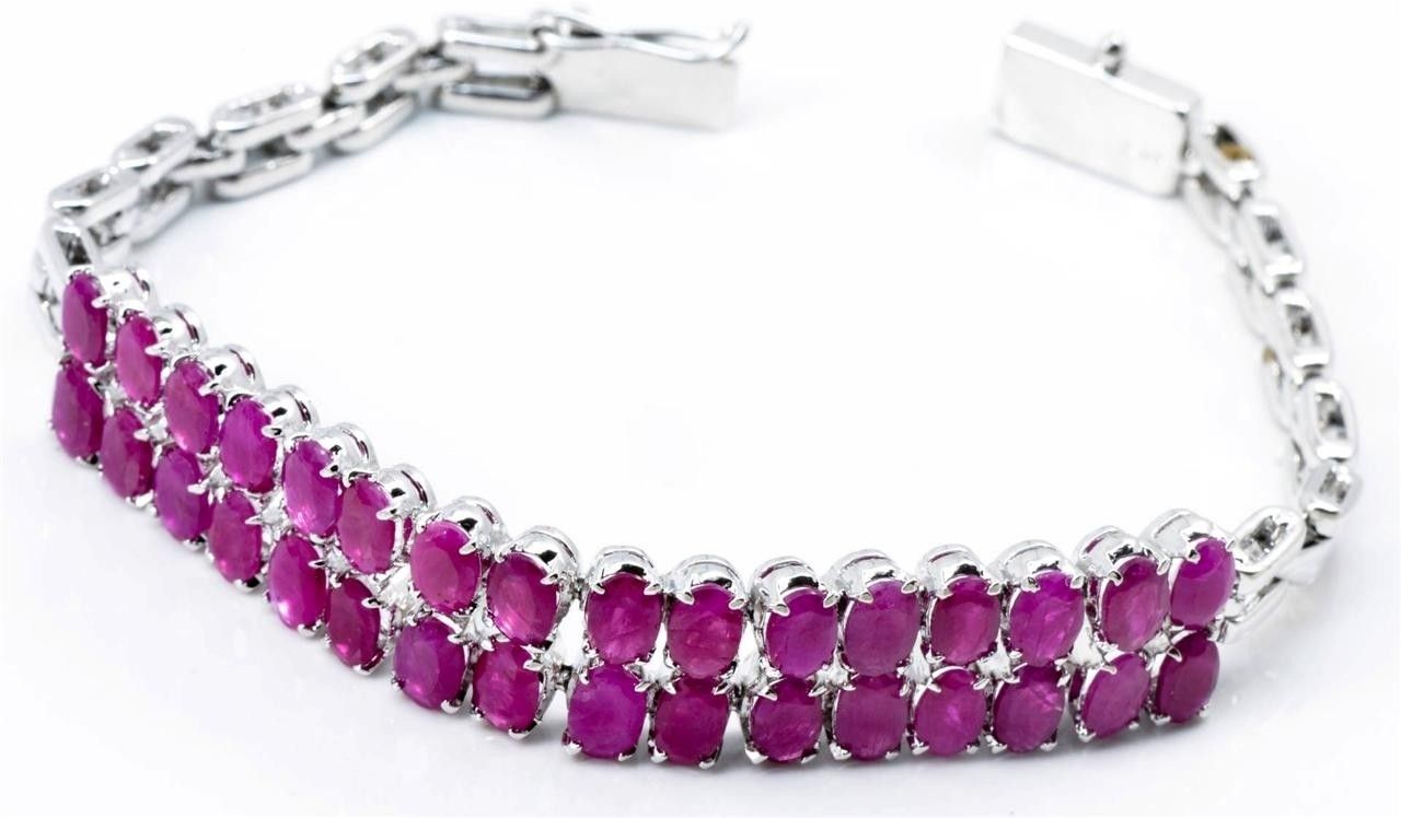 YugshaJewels Silver Ruby Rhodium Bracelet