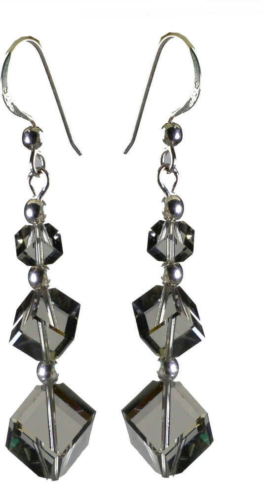 Pearl Paradise Long "Black Diamond" Swarovski Crystal Stone Dangle Earring