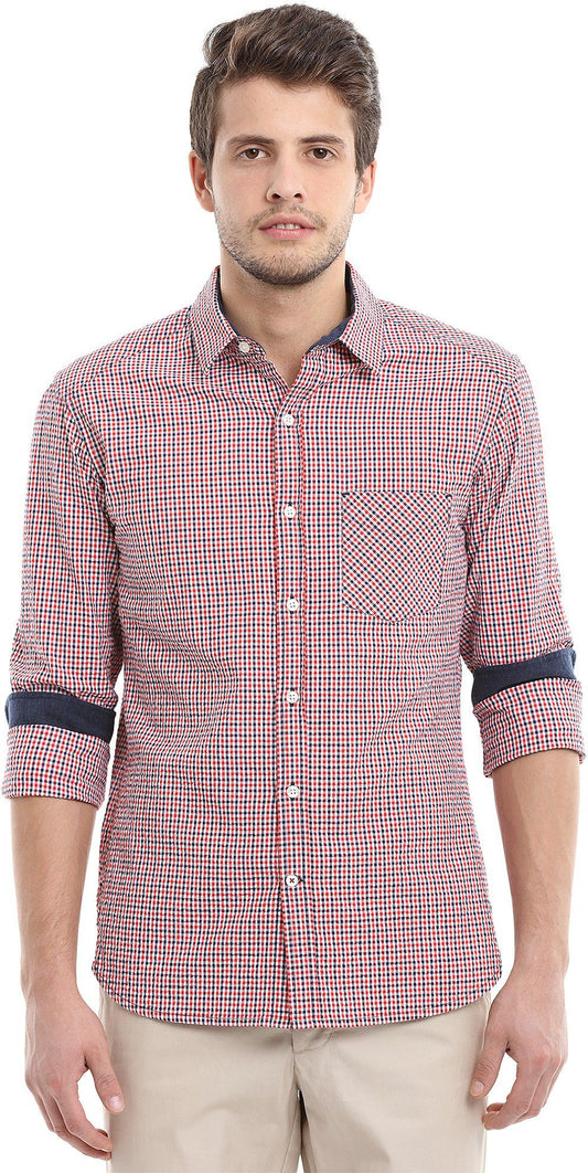 Zobello Men's Checkered Casual White Shirt