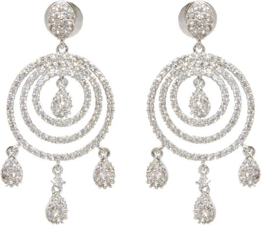 H E Creations West Bay White Gold Cubic Zirconia Brass Drop Earring