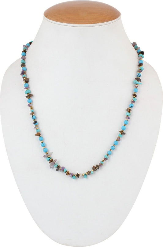 Glam Accessories Turquoise, Amethyst Brass Plated Stone Necklace