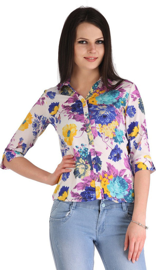 ZAIRE Casual 3/4 Sleeve Floral Print Women's Top