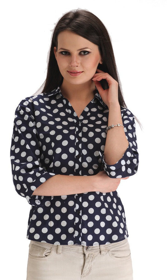 ZAIRE Casual 3/4 Sleeve Polka Print Women's Top