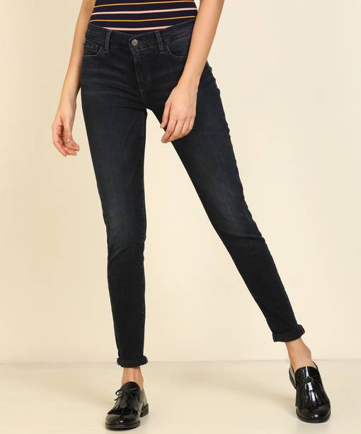 710 Women Super Skinny Mid Rise Dark Blue Jeans
