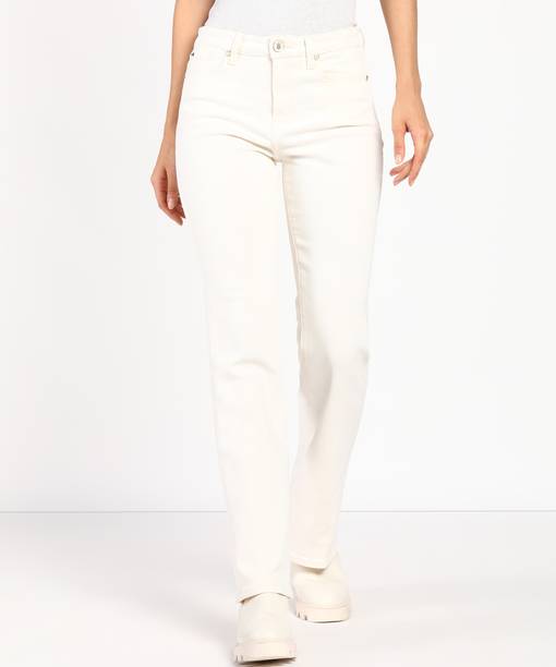 Women Slim Mid Rise White Jeans