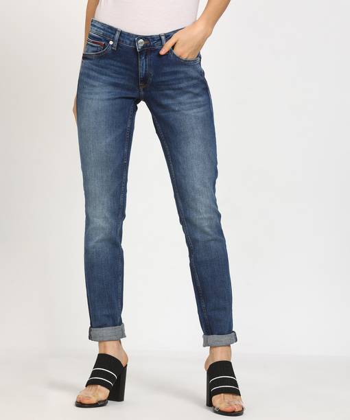 Women Skinny Low Rise Blue Jeans