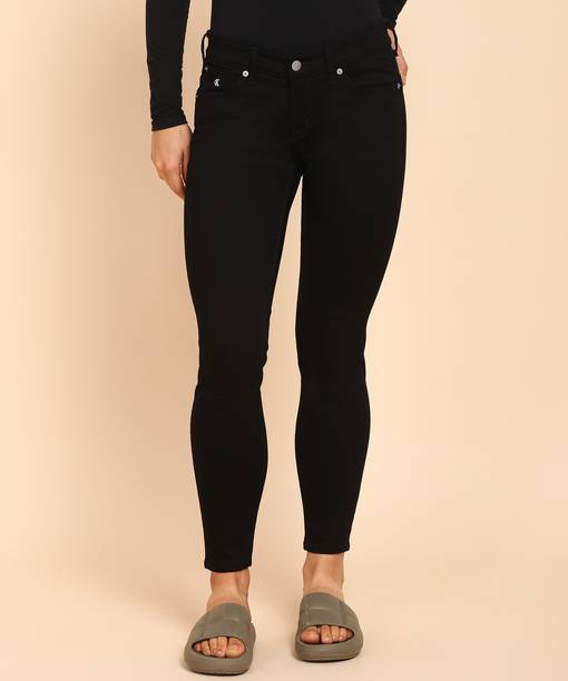 Women Skinny Mid Rise Black Jeans