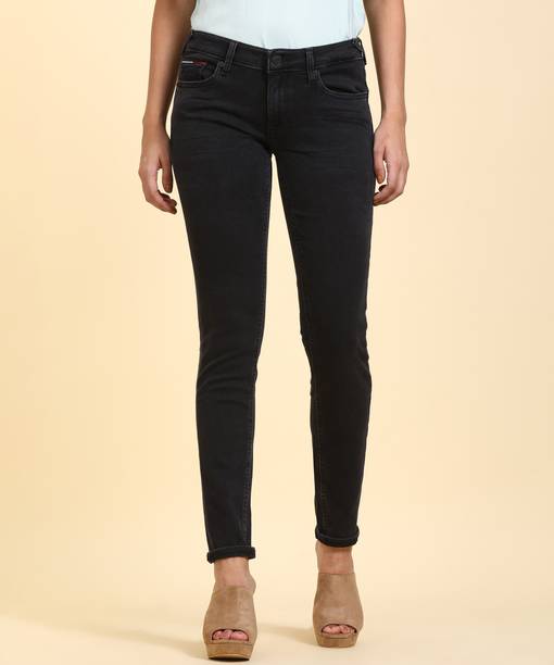 Women Skinny Low Rise Black Jeans