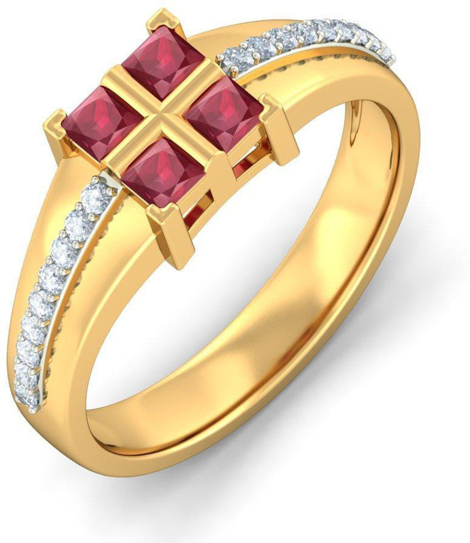 BlueStone The Charming Prince Yellow Gold Diamond, Ruby 14 K Ring