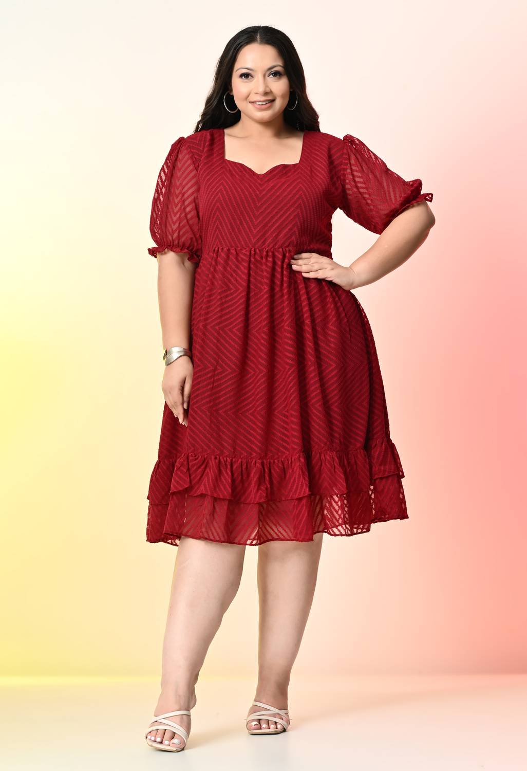 Women Fit and Flare Maroon Knee Length Dress