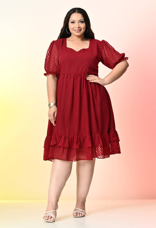 Women Fit and Flare Maroon Knee Length Dress