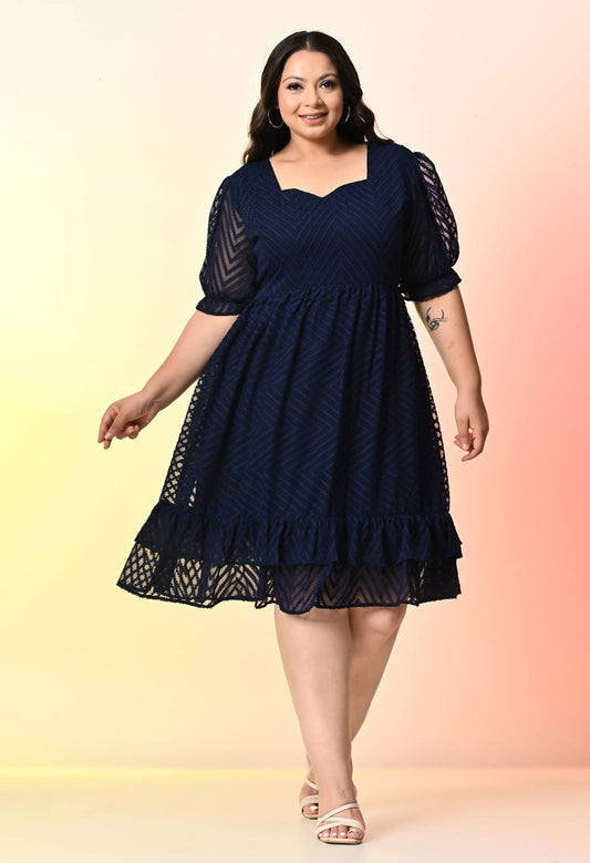 Women Fit and Flare Dark Blue Knee Length Dress