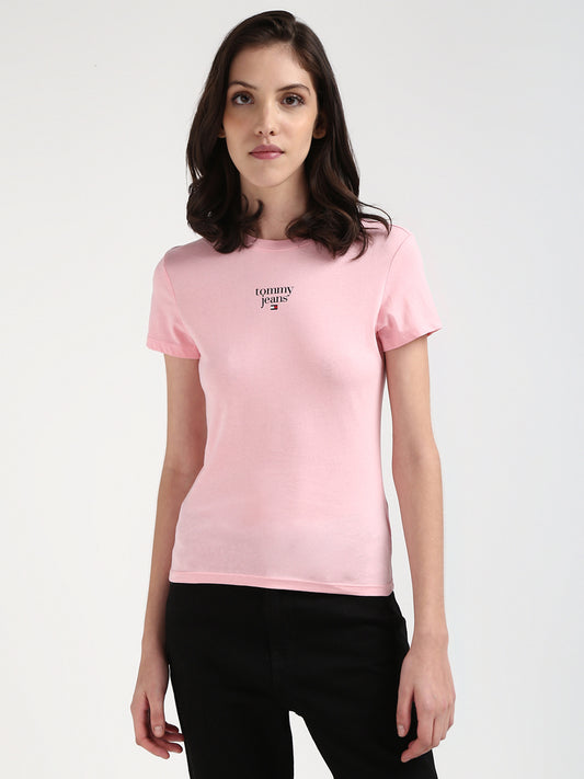 Women Printed Round Neck Pure Cotton Pink T-Shirt