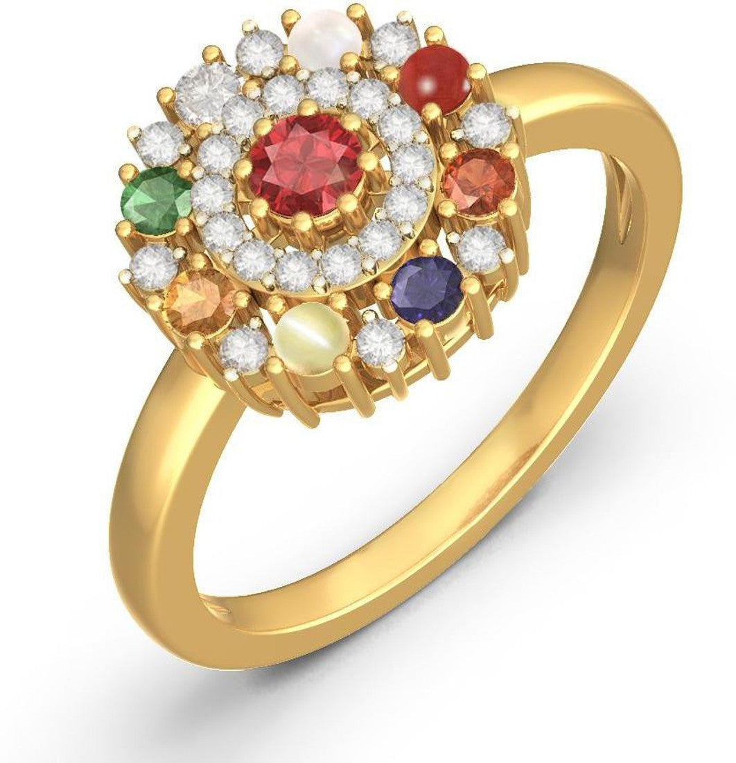 BlueStone Priyala Ring Yellow Gold Diamond, Ruby 14 K Ring
