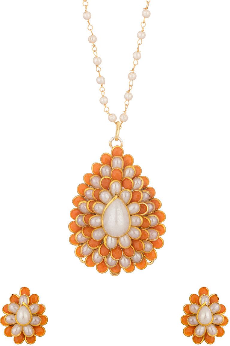 Voylla Orange And White Colored With Pacchi Work Alloy Jewel Set