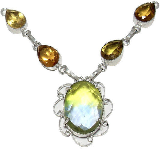 Zakaah Jewels Amazing Quartz Sterling Silver Plated Stone Necklace