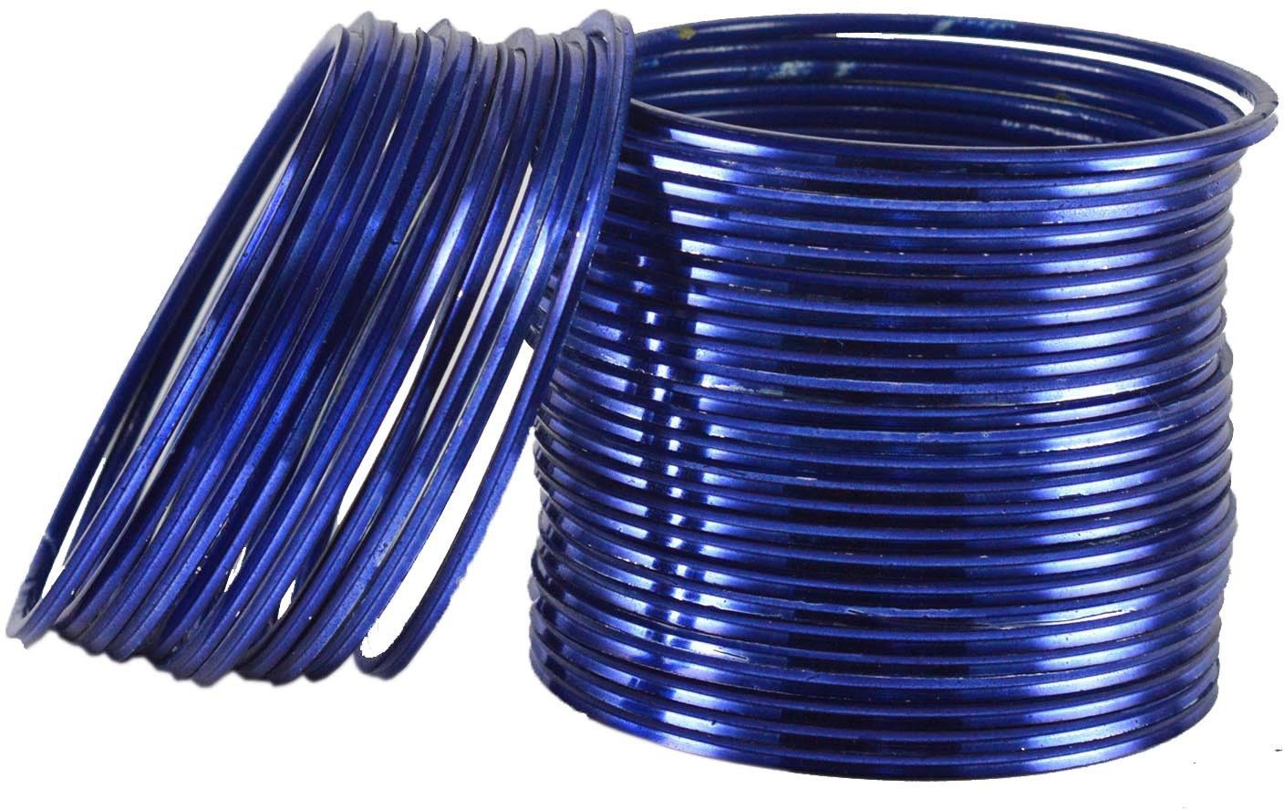 Vidhya Kangan Dark Bule Metal Rhodium Bangle Set