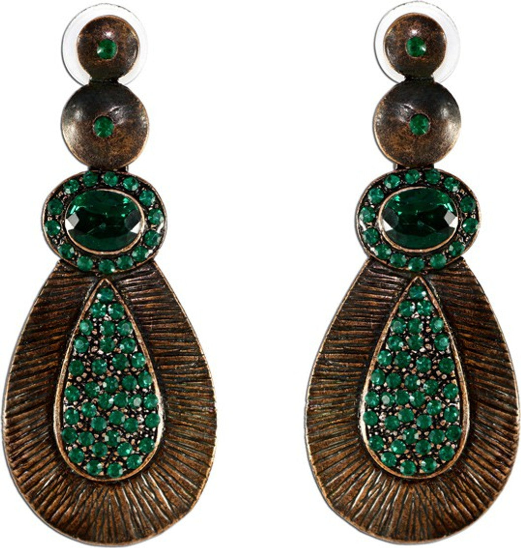 The Fine World Copper Metal Embedded With Green Stones Brass Zircon Metal Drop Earring