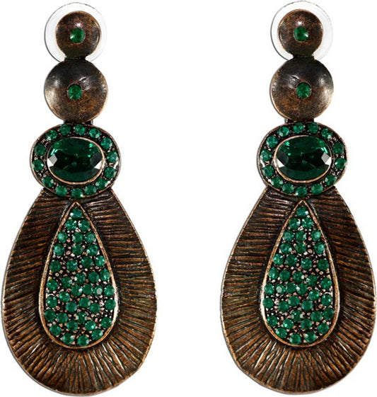 The Fine World Copper Metal Embedded With Green Stones Brass Zircon Metal Drop Earring