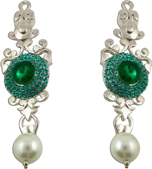 The Fine World Long Letkan Silver Zircon Metal Drop Earring