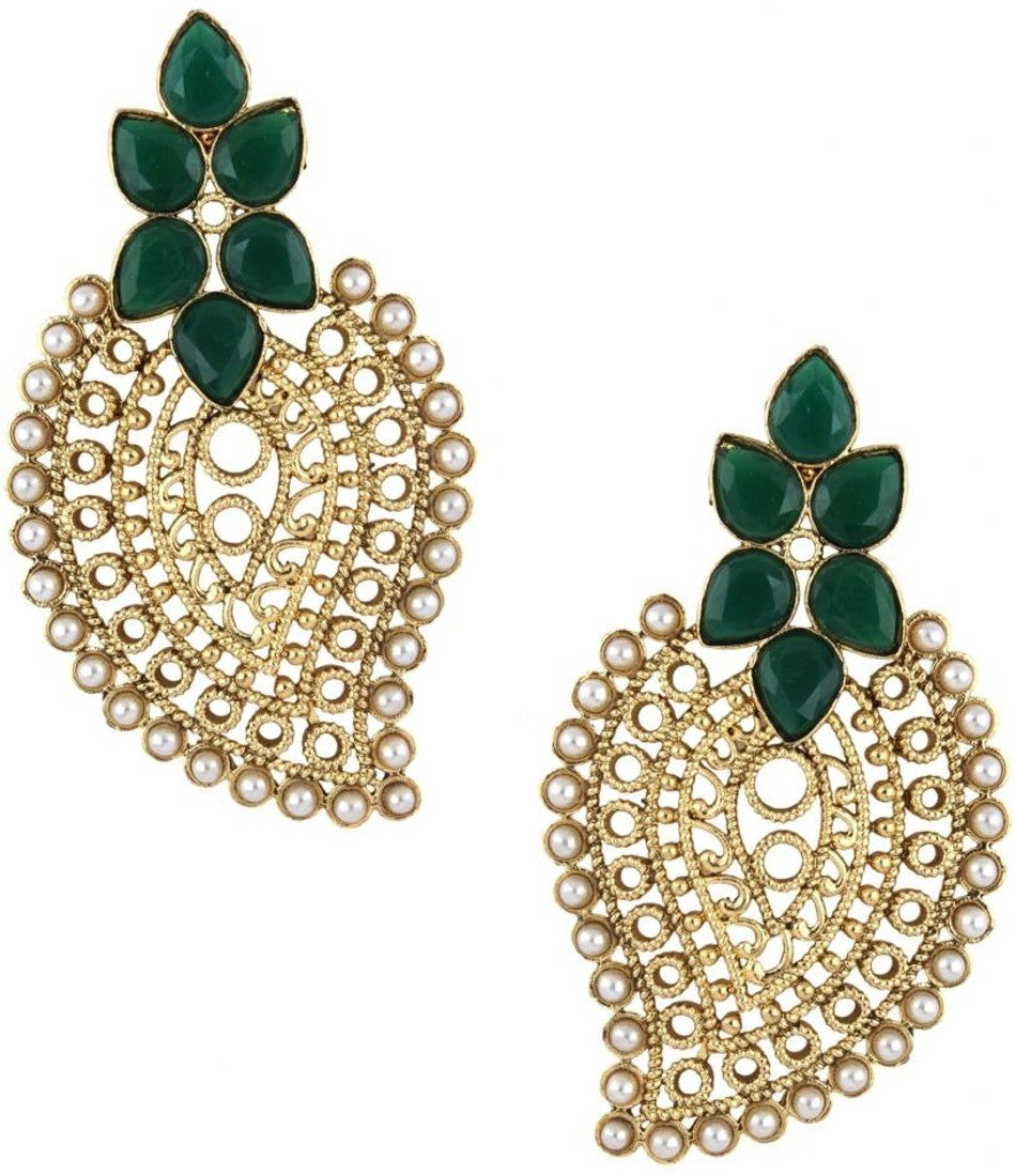 The Jewelbox Green Paisley Filigree Yellow Gold Copper Dangle Earring