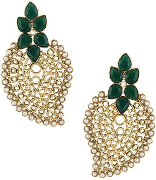 The Jewelbox Green Paisley Filigree Yellow Gold Copper Dangle Earring