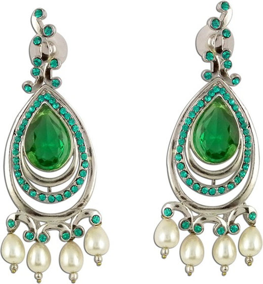The Fine World Glitzy Shimmering Stones Silver Zircon Metal Drop Earring