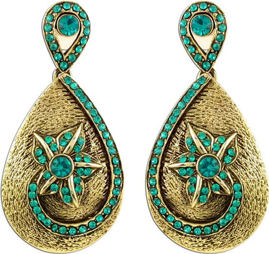 The Fine World Coloured Stone Letkan Brass Zircon Metal Drop Earring