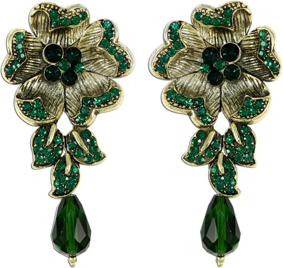 The Fine World Contemporary Designer Floral Brass Zircon Metal Drop Earring