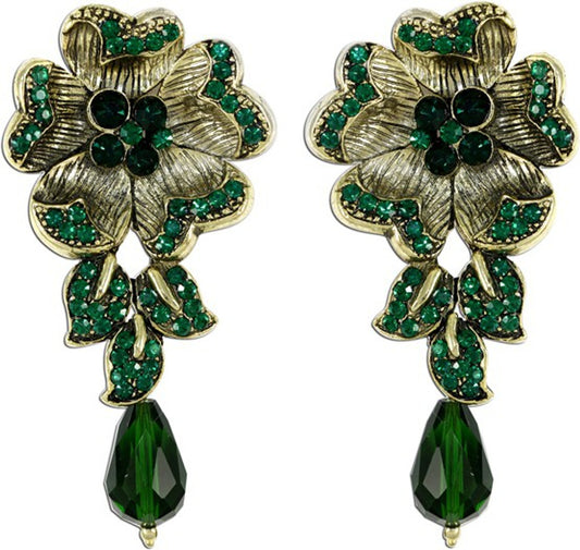 The Fine World Contemporary Designer Floral Brass Zircon Metal Drop Earring