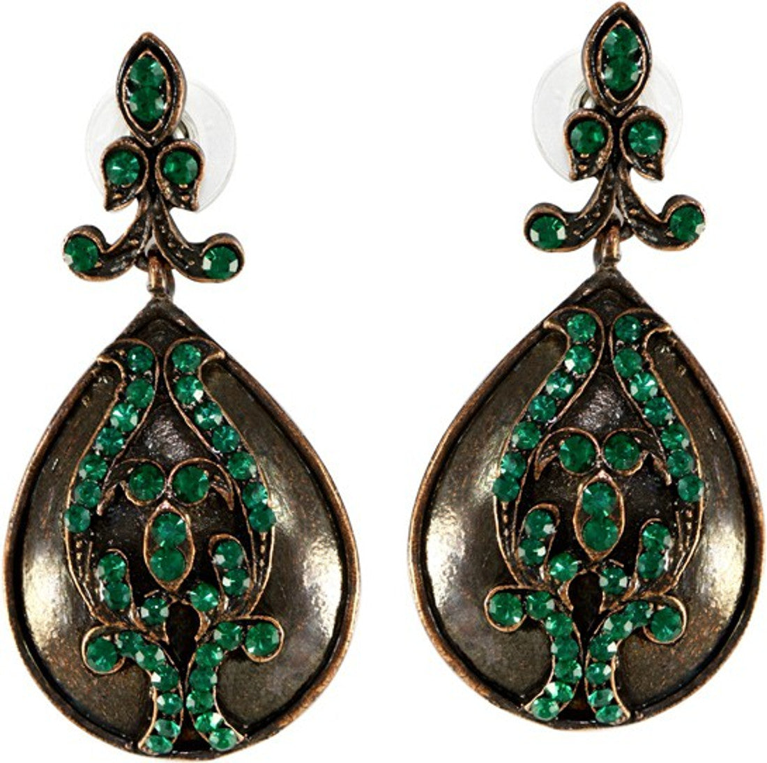 The Fine World Burnished Copper Brass Zircon Metal Drop Earring