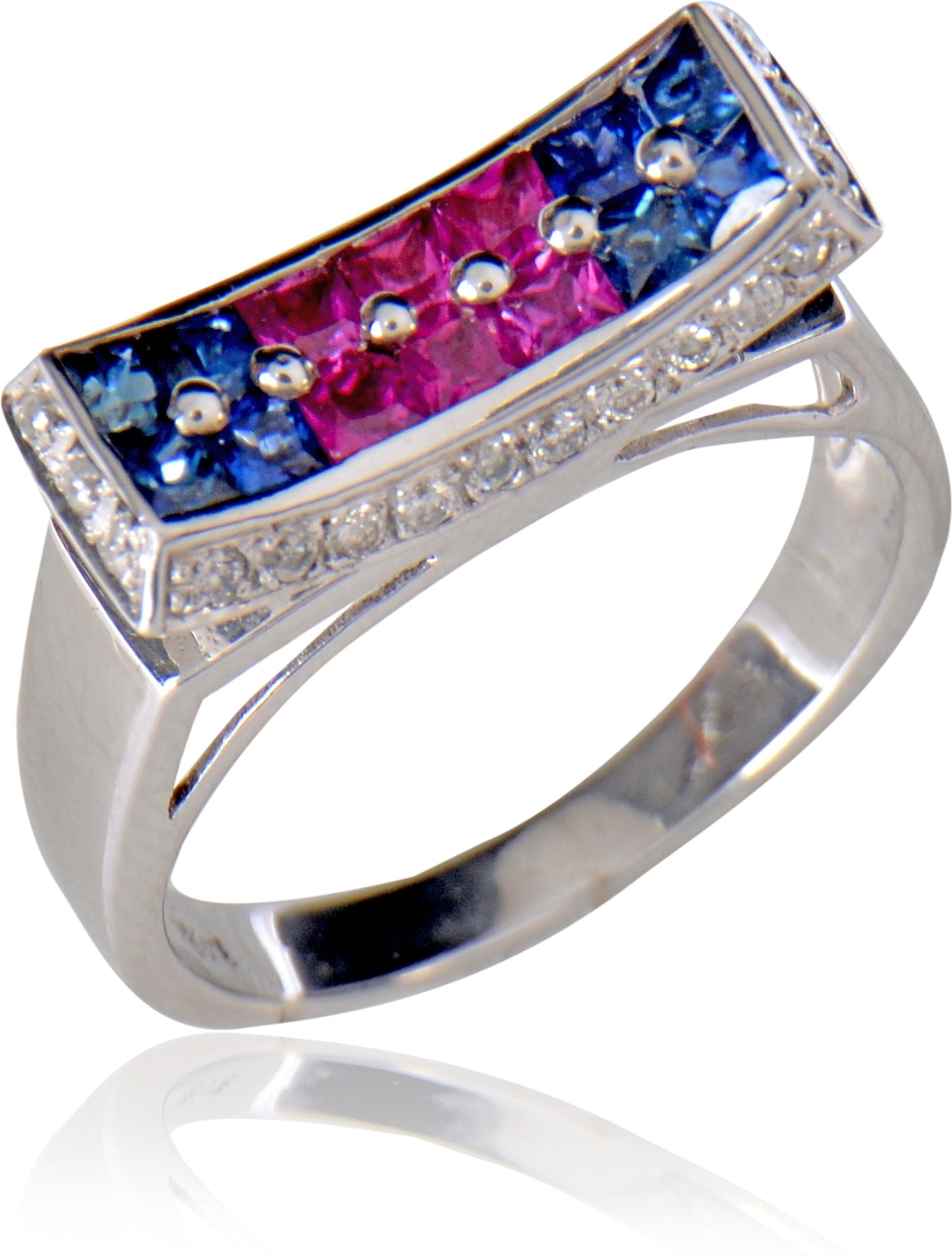 Rakam Gold Sapphire, Diamond 14K White Gold 14 K Ring