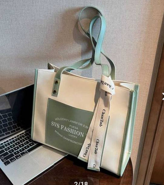 Women Green, White Handbag