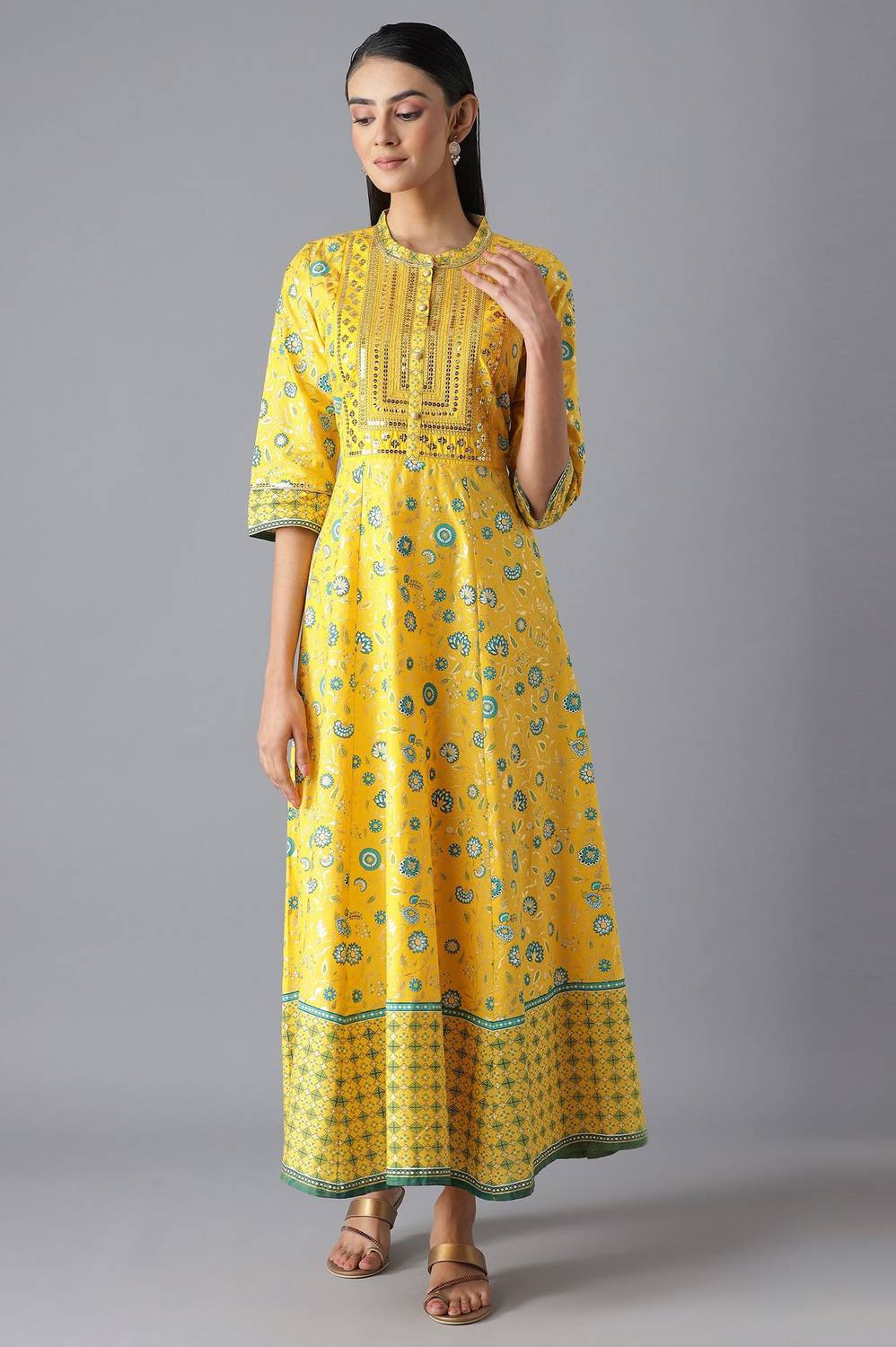 Women Ethnic Dress Yellow Ankle Length Dress