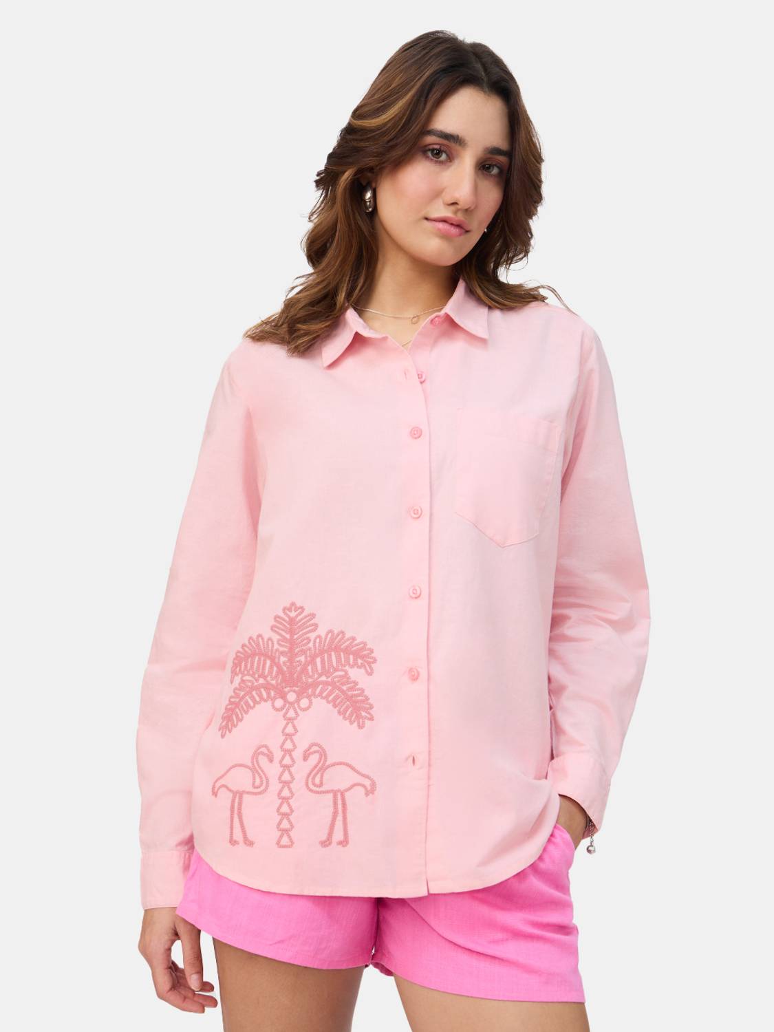 Women Comfort Fit Fit Embroidered Spread Collar Casual ...