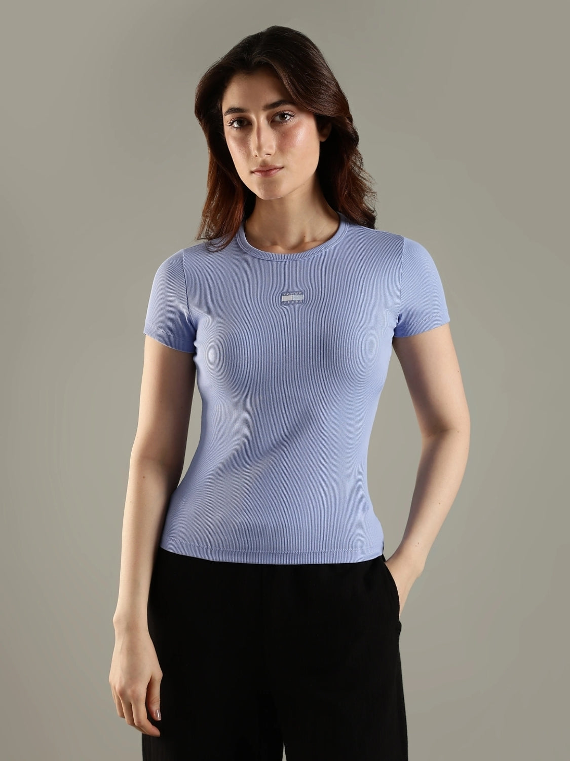 Women Solid Crew Neck Pure Cotton Purple T-Shirt