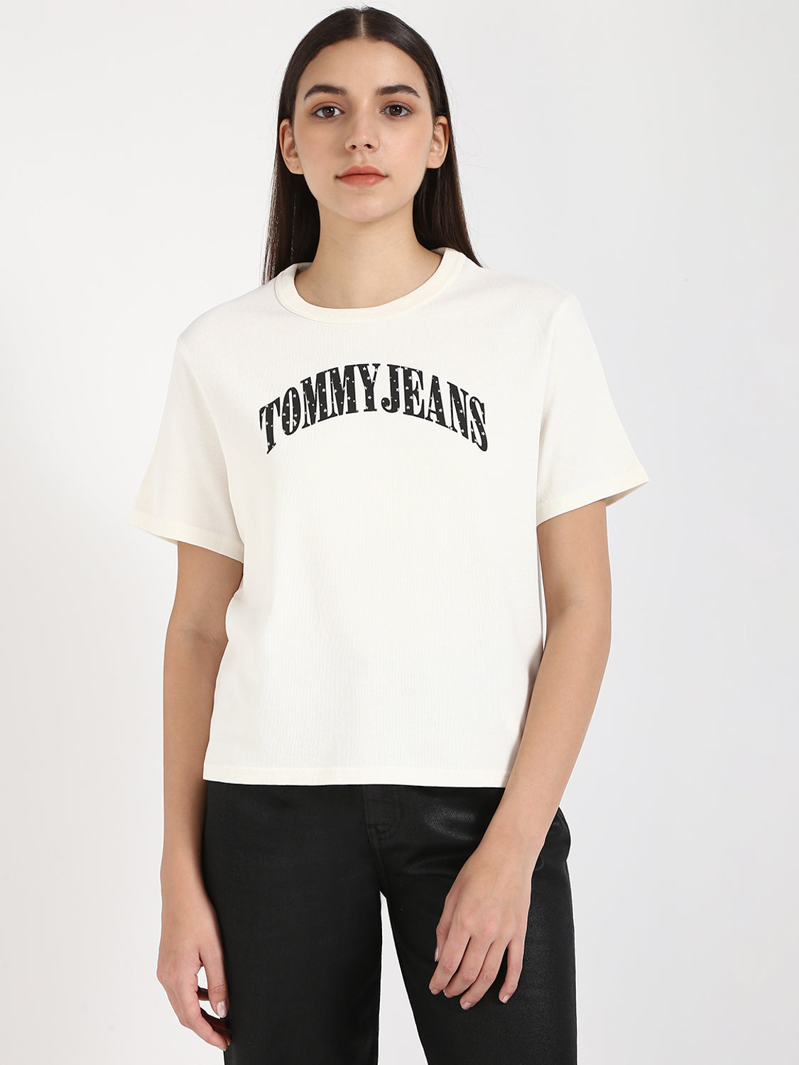 Women Solid Round Neck Cotton Blend White T-Shirt