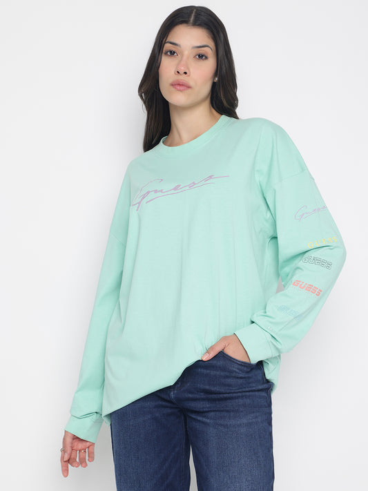 Women Printed Crew Neck Pure Cotton Green T-Shirt