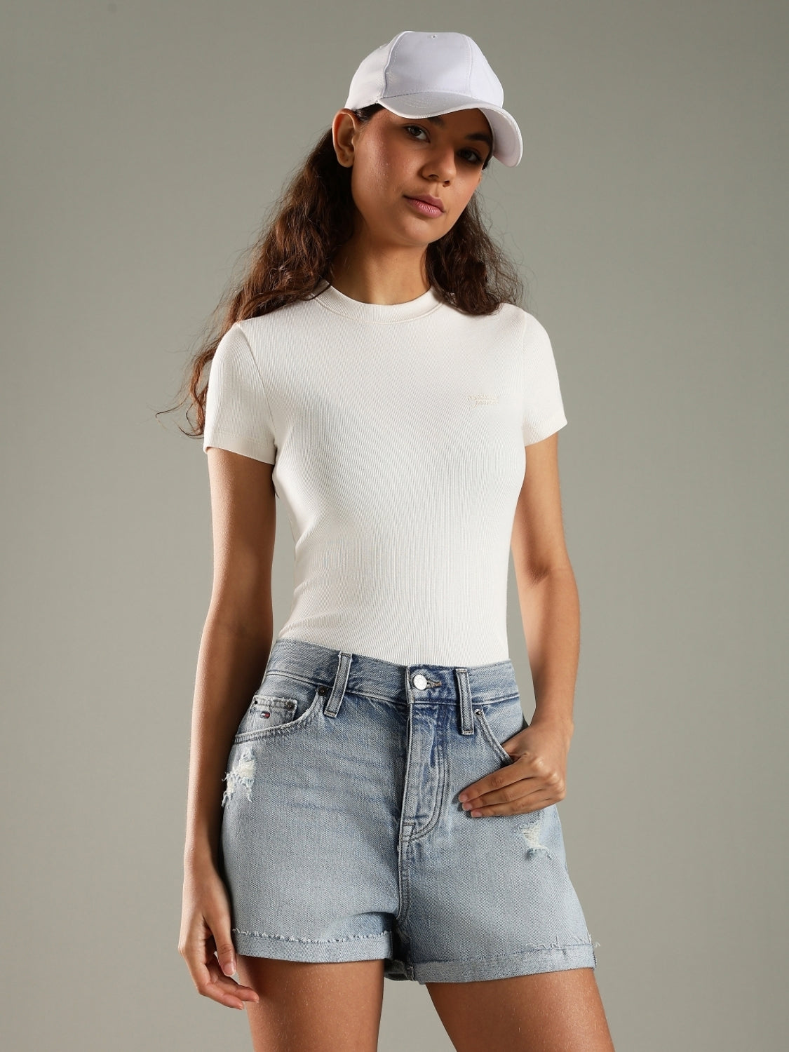 Women Self Design Round Neck Pure Cotton White T-Shirt