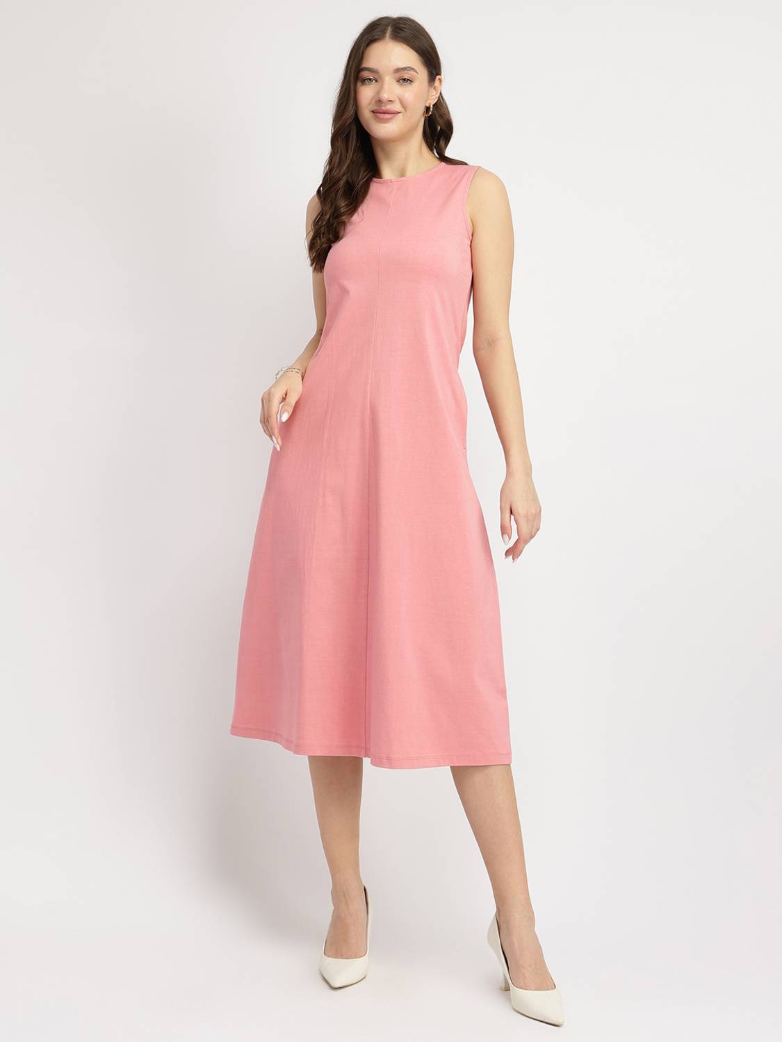 Women A-line Pink Midi/Calf Length Dress