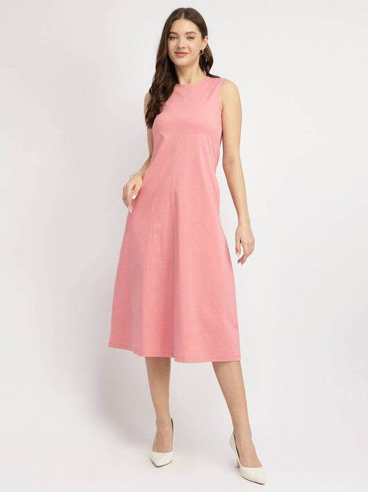 Women A-line Pink Midi/Calf Length Dress