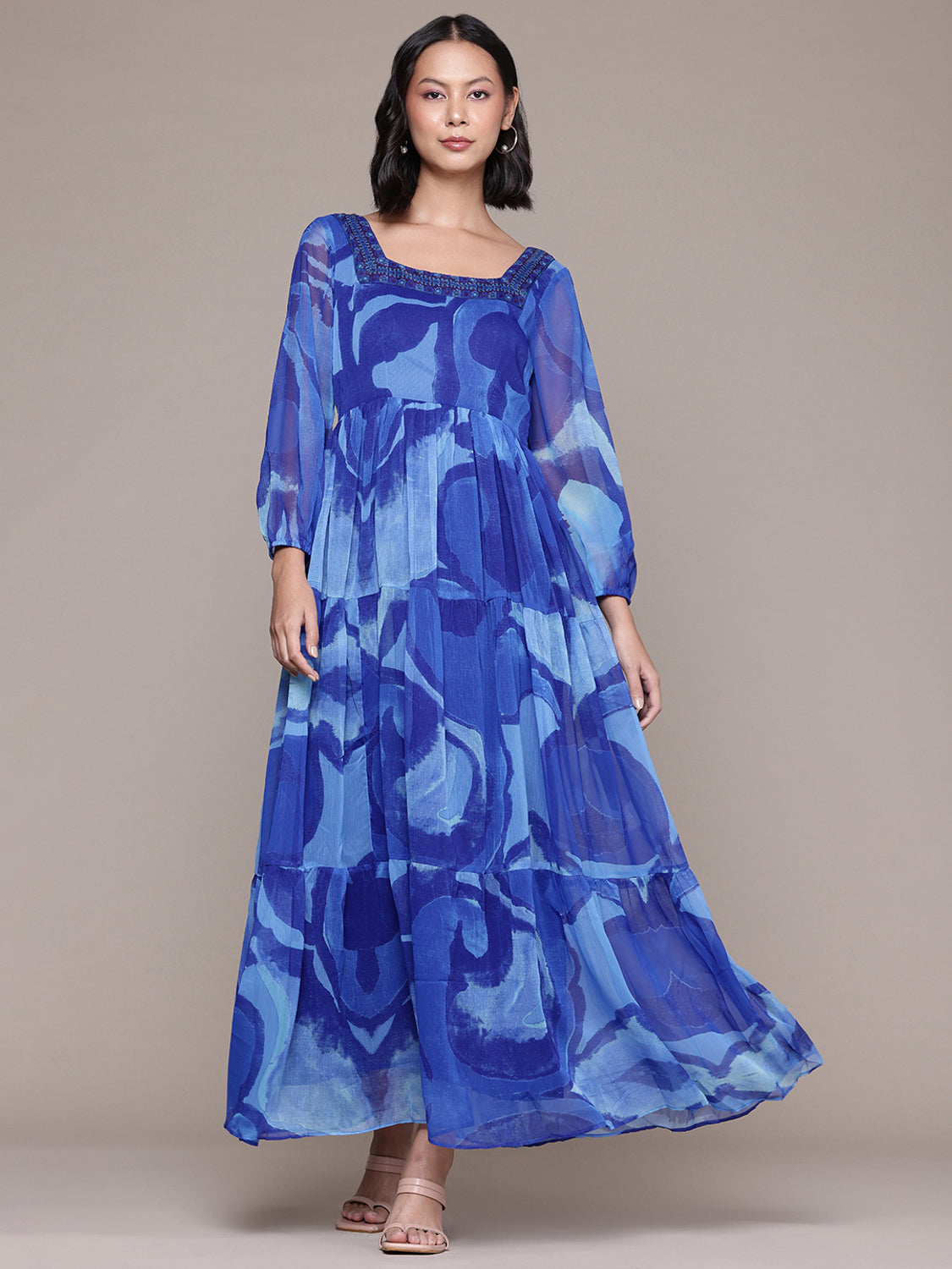 Women Fit and Flare Blue Maxi/Full Length Dress