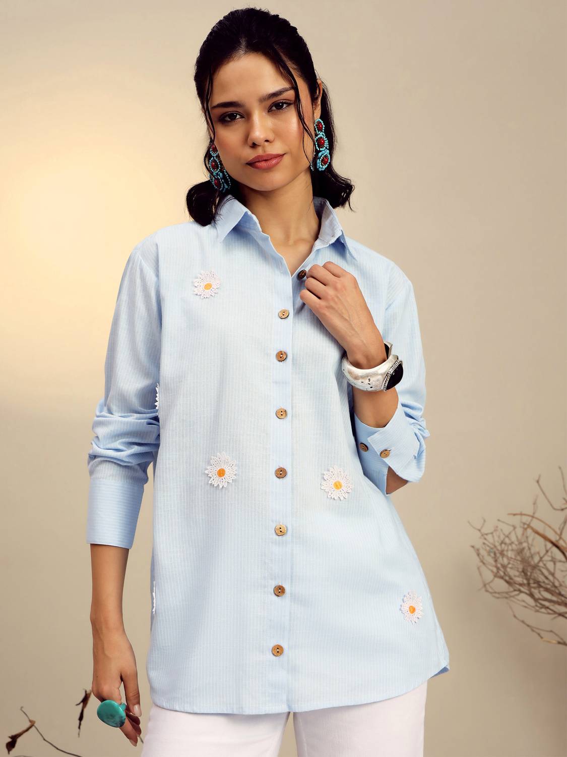 Women Comfort Fit Fit Printed Spread Collar Casual Shir...