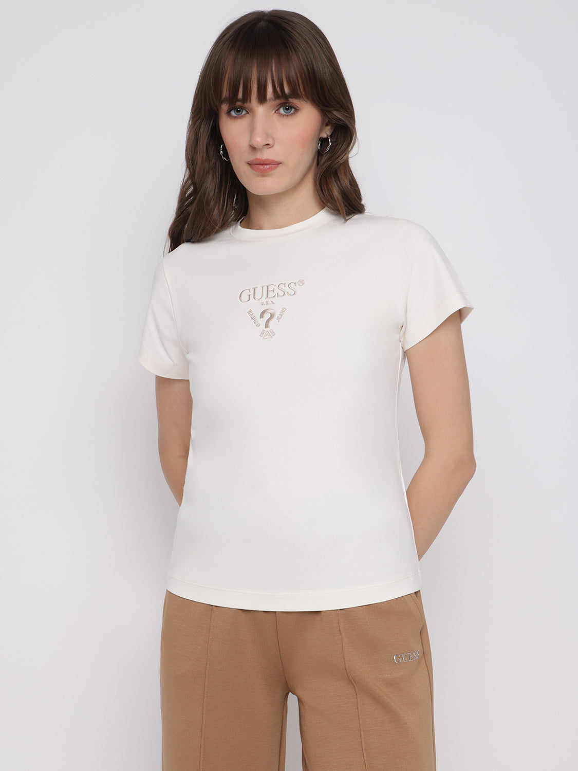 Women Typography Crew Neck Cotton Blend White T-Shirt