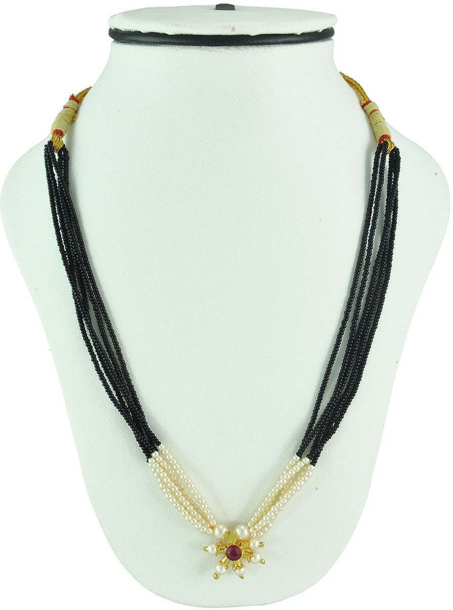 Womens Trendz Fancy Crystal Mani with Single Pendants Mangalsutra Crystal Yellow Gold Plated Alloy Necklace