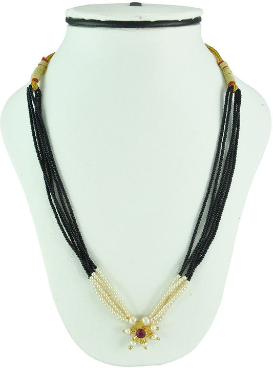 Womens Trendz Fancy Crystal Mani with Single Pendants Mangalsutra Crystal Yellow Gold Plated Alloy Necklace