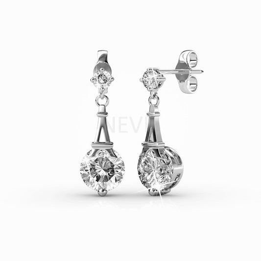 NEVI Elegant Brass, White Gold Crystal, Swarovski Crystal Metal, Crystal, Brass Drop Earring