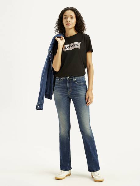 Women Boot-Leg High Rise Blue Jeans