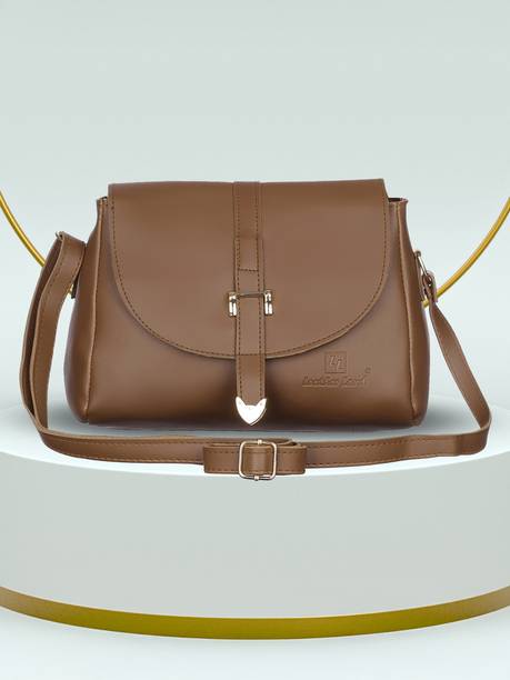 Brown, Gold Women Sling Bag Buckle Sling In Mud Brown